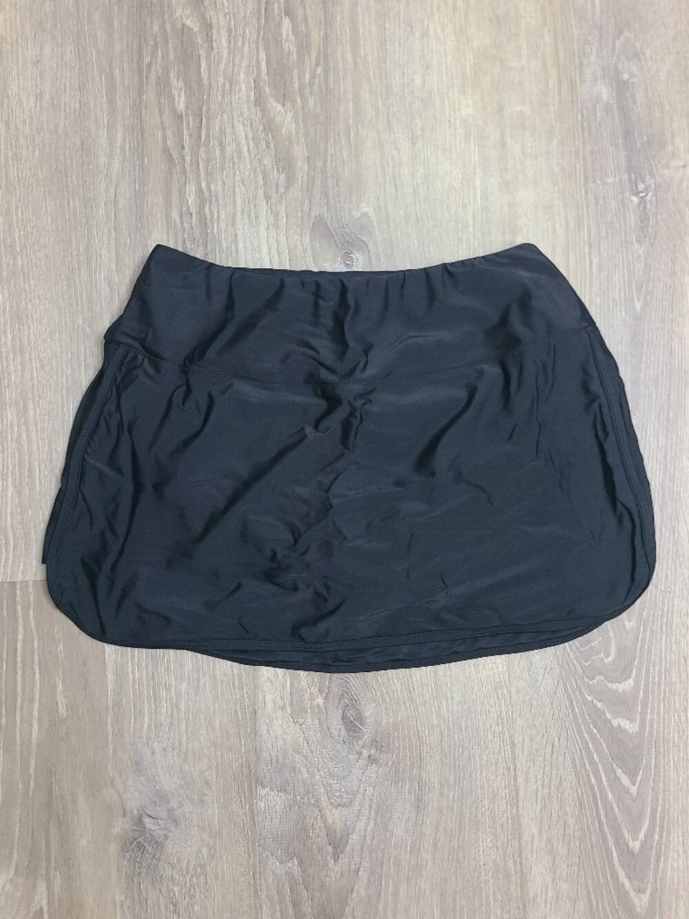 Soothfeel High Waisted Swim Skirt Skort Back Zipper Pocket Black - Size L